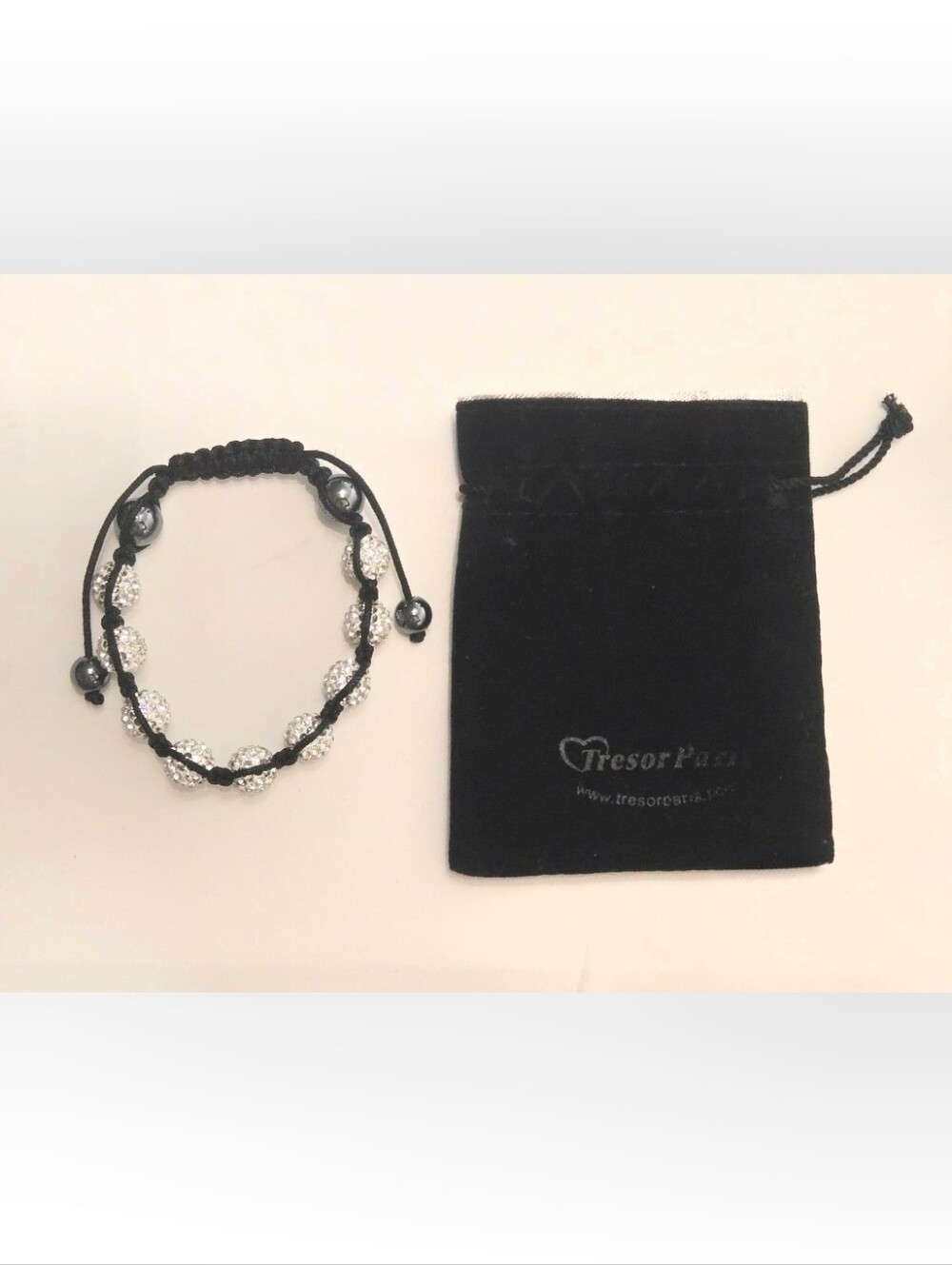 Trésor Paris Crystal Pavé Macramé Shamballa Bracelet - EUC with Pouch - Unisex